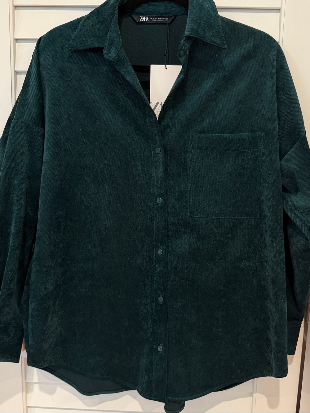New Zara Corduroy Shirt Oversize Sz XS Dark Academia Top Goth Blouse Loose Green